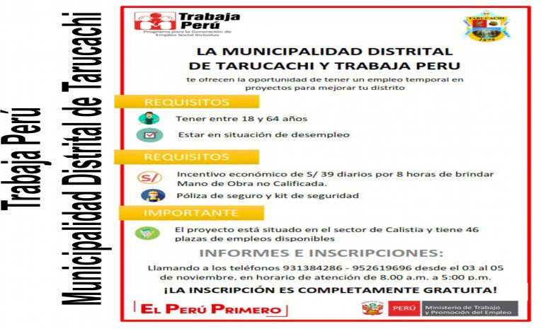 Trabaja Perú - Municipalidad Distrital de Tarucachi